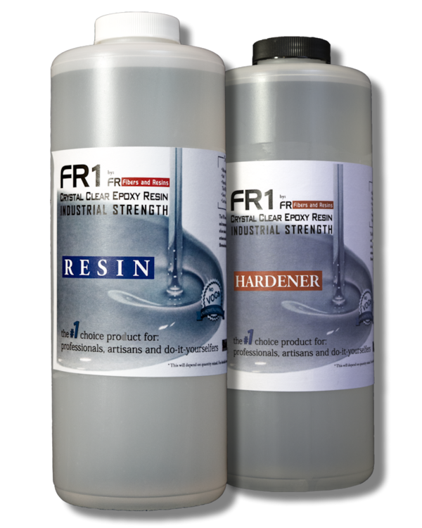 FR1 Crystal Clear Epoxy Resin to use on river tables, bar counter tops and table tops - 2 quarts kit - by FIBERS & RESINS