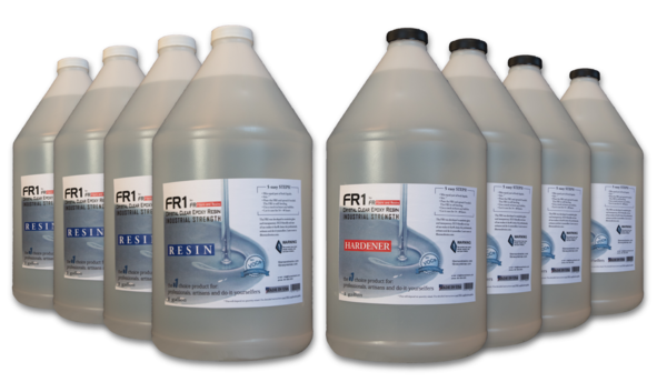 FR1 Crystal Clear Epoxy Resin to use on river tables, bar counter tops and table tops - 8 gallon kit - by FIBERS & RESINS